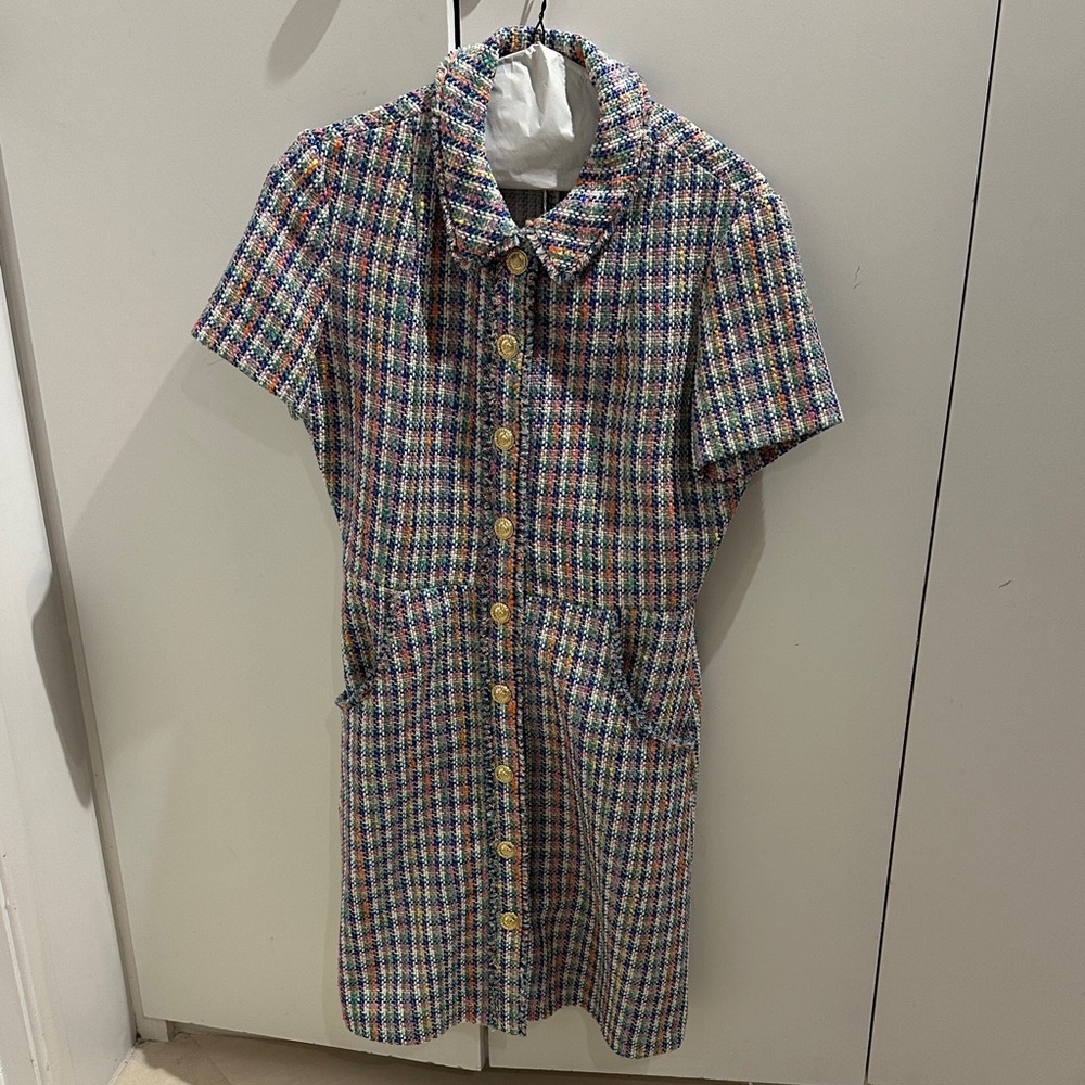 Maje metallic Multicolor tweed Dress with gold Buttons